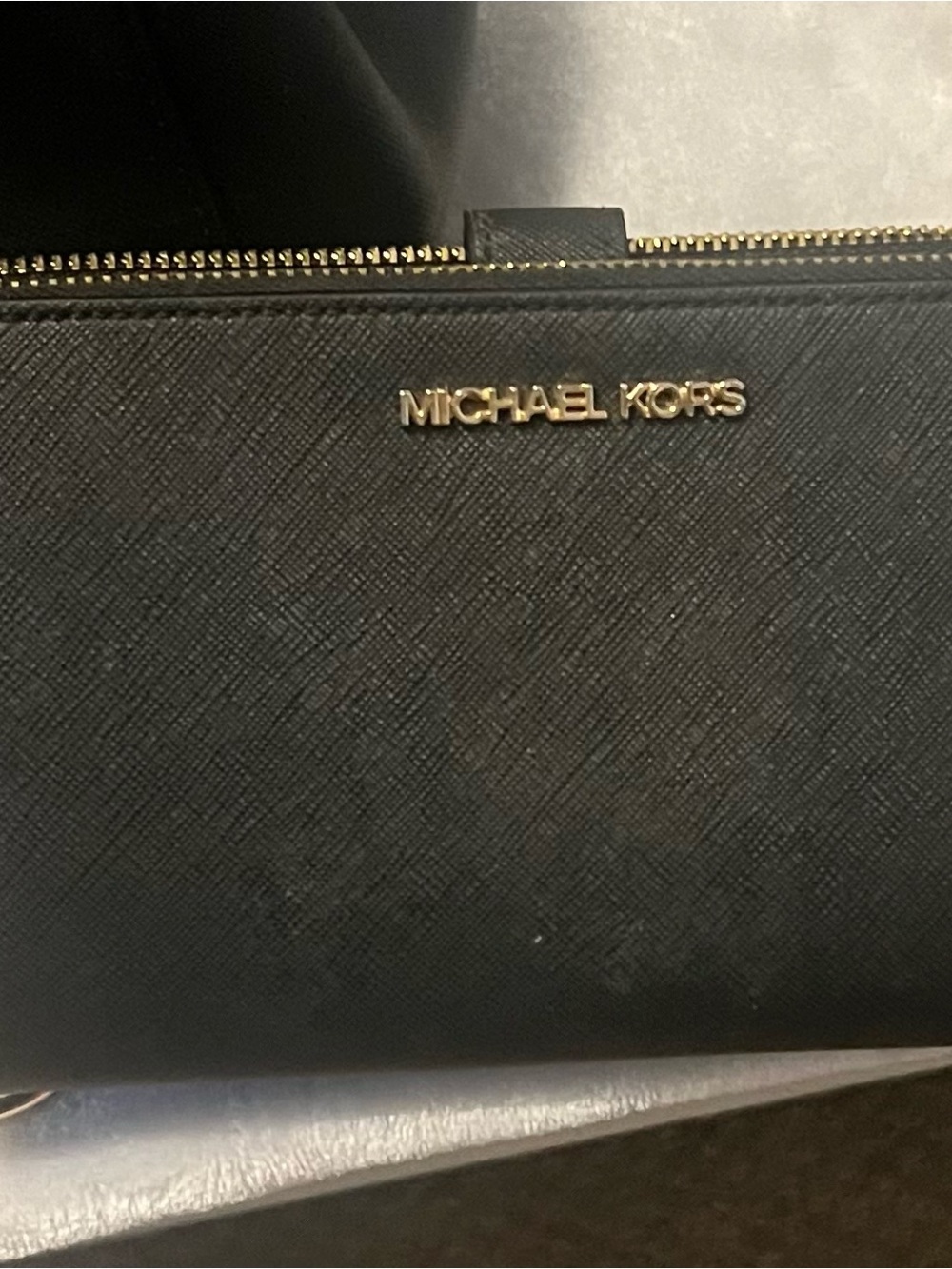 Michael Kors Black Saffiano Leather Card & Coin Pouch with Gold Logo